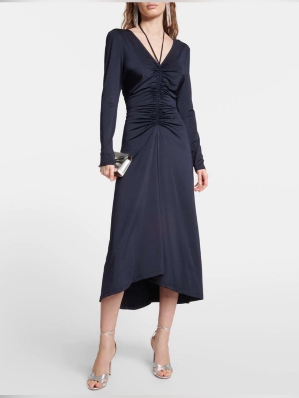 Veronica Beard Navy blue Gilbert Long-Sleeve  Ruched Midi Dress size 12